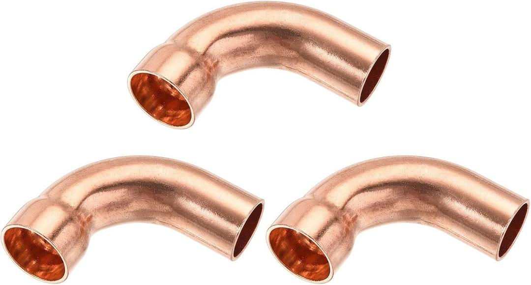 MECCANIXITY 90 Degrees Elbow Copper Pipe Fitting Short Turn Brazing Connection 5/8 Inch ID for HVAC Cooling Solar Equipment, Pack of 3