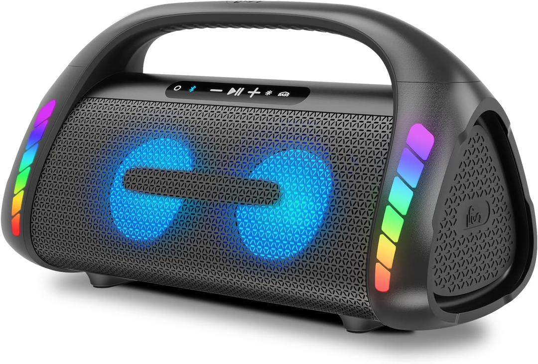 LFS Bluetooth Speaker,100W Loud Speakers Bluetooth Wireless with Deep Bass, LED Lights, IPX6 Waterproof, 30H Playtime, Portable Outdoor Speaker Boombox for Camping,Beach, Party (Matte Black)