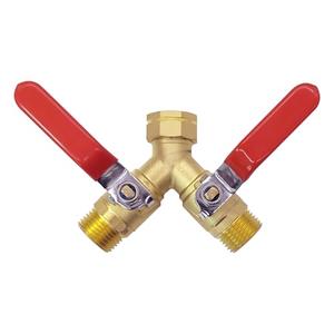 Uenede Brass Full Flow Garden Hose Splitter 3/4" GHT Heavy Duty 1 Way Y Valve Water Hose Shut Off Outdoor Faucet Splitter Connector Adapter with Long Handle