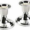 The Dreidel Company Silver Candle Holders, Shabbat Candle Sticks, Ornate Silver Plated Design (2.5 Inches) (Single)