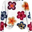 Women's Graphic Crewneck Sweatshirts Floral Long Sleeve Pullover Tops Cute Fall Clothes (White, S)