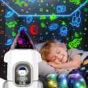 Rocket Night Light Projector for Kids Boys Toddlers Sensory Toys with Music&Films,Nightlight Lamp Astronaut Ceiling Star Projector 360 Rotation&Rechargeable,Birthday Gifts Kids Bedroom Room Decor (White)