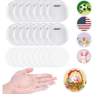 Happizza 25pcs Acrylic Clear Button Pins,2.76 Inch Custom Pin Badges, DIY Blank Buttons Pins,Round Photo Buttons Personalized Button Making kit for Craft