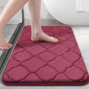 OLANLY Memory Foam Bath Mat Rug 36x24, Ultra Soft and Absorbent Bathroom Rugs, Non-Slip, Comfortable, Machine Washable Bath Carpet for Bathroom Floor, Tub, Shower and Home Decor Accessories, Burgundy