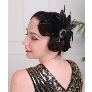 Aimimier 1920s Flapper Feather Hair Clip with Crystal Head Chain Roaring 20s Headpiece Costume Masquerade Hair Jewelry