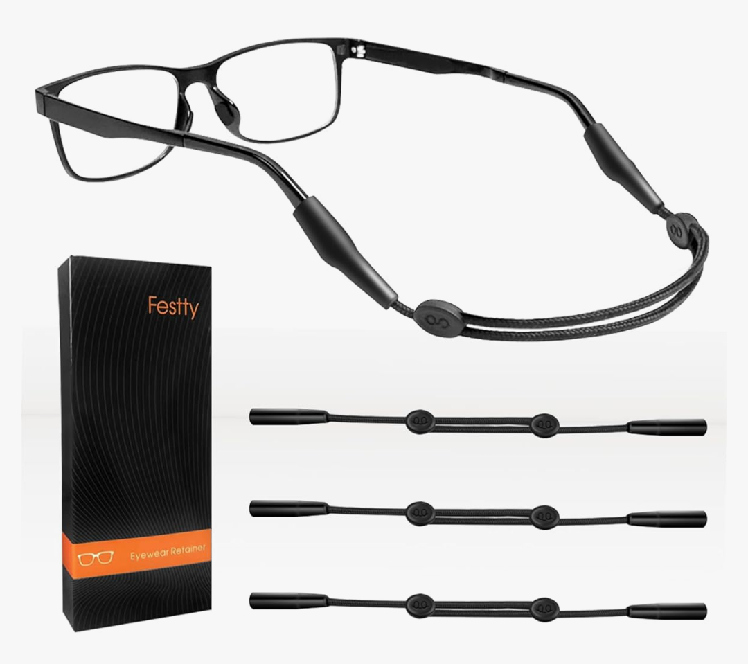 Glasses Strap Sports 3 pcs, Eyeglasses Strap Holder for Kids Women Men, Adjustable Sunglasses lanyard string chain，Reading eye glasses holders around neck, Eyewear Retainer (Black)