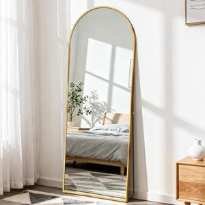 DUMOS Arched Mirror Full Length Floor, 56x15 Inch Full Body Standing Mirror | Free Standing or Wall Mount, Nano Glass Aluminum Frame, Hanging or Leaning, Modern Simple Home Decor, Gold