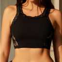 WDIRARA Women's Floral Lace Patchwork Tank Top Mesh Sheer Back Sleeveless Crop Tops (Black, S)