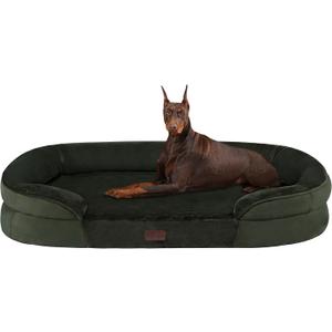 Dwanton Orthopedic Dog Bed for Extra Extra Large Dogs with Gel Memory Foam, Waterproof Dog Sofa, Washable Pet Bed with Four Sided Bolster Cushion, Removable Cover & Non-Slip Bottom, 48", Green