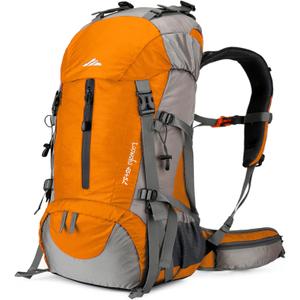 Loowoko 50L Hiking Backpack, Waterproof Camping Essentials Bag with Rain Cover, 45+5 Liter Lightweight Backpacking Back Pack (Orange)