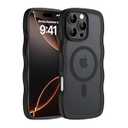 Hualele for iPhone 16 Pro Max Case Cute for Women, Compatible with MagSafe, Military Grade Dropproof Translucent Matte Back Curly Wave Edge Slim Girly Phone Case 16 Pro Max Case, Black