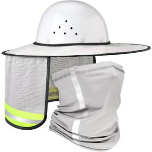 SATINIOR 2 Pcs Sun Hard Hat Neck Protection High Visibility Full Brim Mesh Sun Protection and Neck Gaiter Bandana Face Scarf for Construction Helmet Hard Hat Accessories, Reflective(Dusty Grey)