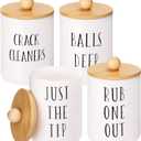 Tbestmax 4 Pack Qtip Holder Dispenser White Plastic Apothecary Jars for Bathroom Organizer, 10oz Storage Containers for Cotton Ball, Cotton Swab, Floss