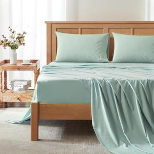 Comfort Spaces Coolmax Moisture Wicking Sheet Set Soft, Fade Resistant, All Elastic Deep Pocket Fits Up to 16" Mattress - Warm Weather Cooling Sheets for Night Sweats, Twin XL, Aqua, 3 Piece