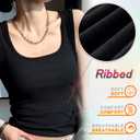 Ribbed Tank Tops for Women Square Neck & V Neck Reversible 2025 Summer Sleeveless Sexy Camisole Going Out Tops (Black, S)