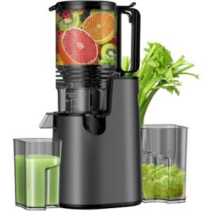 Cold Press Juicer, Juicer Machines with 5.4" Wide Feed Chute for Juice Extractor, Professional Slow Masticating Juicer for Whole Vegetables & Fruits with High Juice Yield, Easy to Clean (Black)