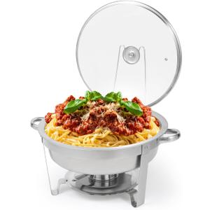 Restlrious Chafing Dish Buffet Set 7.5 QT, Stainless Steel Round Chafers and Buffet Warmers Set w/Glass Viewing Lid and Lid Holder, Food Warmer for Catering, Party, Wedding, Banquet, Events, 1 Pack