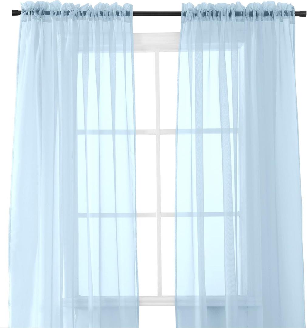 Elegant Comfort 2-Piece Sheer Panel with 2inch Rod Pocket - Window Curtains 40-inch Width X 84-inch Length, Light Blue