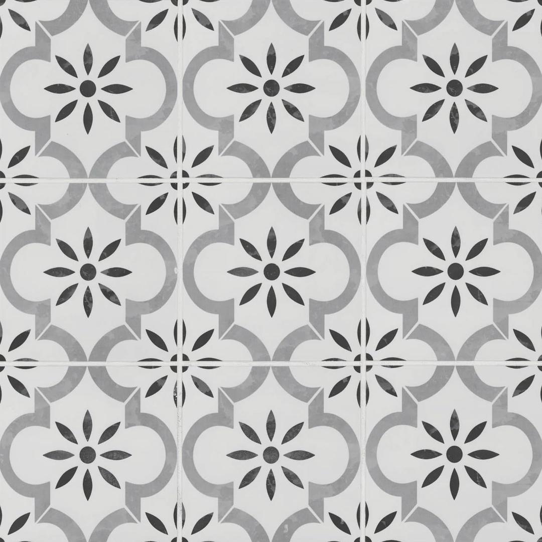 Ackland Encaustic Porcelain Floor & Wall Tile |Amara White Sareen | 8" x 8" Matte Finish | 0.55" Thick | 12 Pieces | 5.16 sq. ft./Box | Indoor/Outdoor | Backsplash, Bathroom
