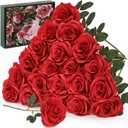 20PCS Artificial Red Roses, 3.9'' Silk Flower Head Fake Red Rose with Long Stems, Realistic Faux Roses Bouquet for DIY Wedding Home Party Office Decoration