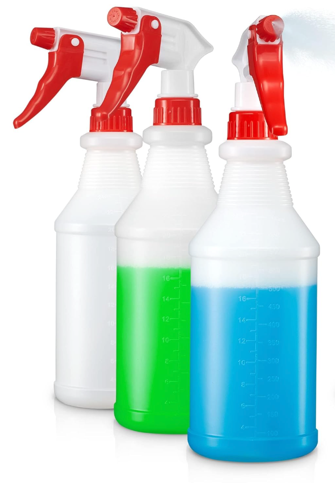 SUPER+ 3 Pack Plastic Spray Bottles 24 OZ Leak Proof, Adjustable Nozzle, Empty Spray Bottles For Cleaning Solutions, Plants, Pet, Or Diy Spray Bottle 