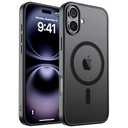 SUPFINE Magnetic for iPhone 16 Case (Compatible with MagSafe) (Military Grade Drop Protection) Translucent Matte Shockproof with Anti-Fingerprint Phone Cover,Black