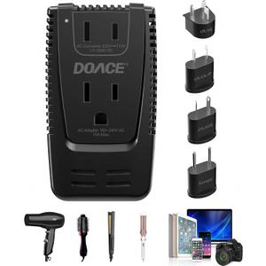 DOACE 2000W 220V to 110V Travel Voltage Converter for Hair Dryer/Straightener Curling Iron Electrical Kettle Toothbrush Shaver Laptop Cell Phone Camera, 10A Power Plug Adapters US to EU/UK/AU/Asia