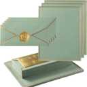 50 Pack Stationery Set with Gold Border, #10 Business Envelopes and 8.5x11 Paper Sheets and Stickers for Writing Letters (Sage-Green, 8.5x11 Inches)
