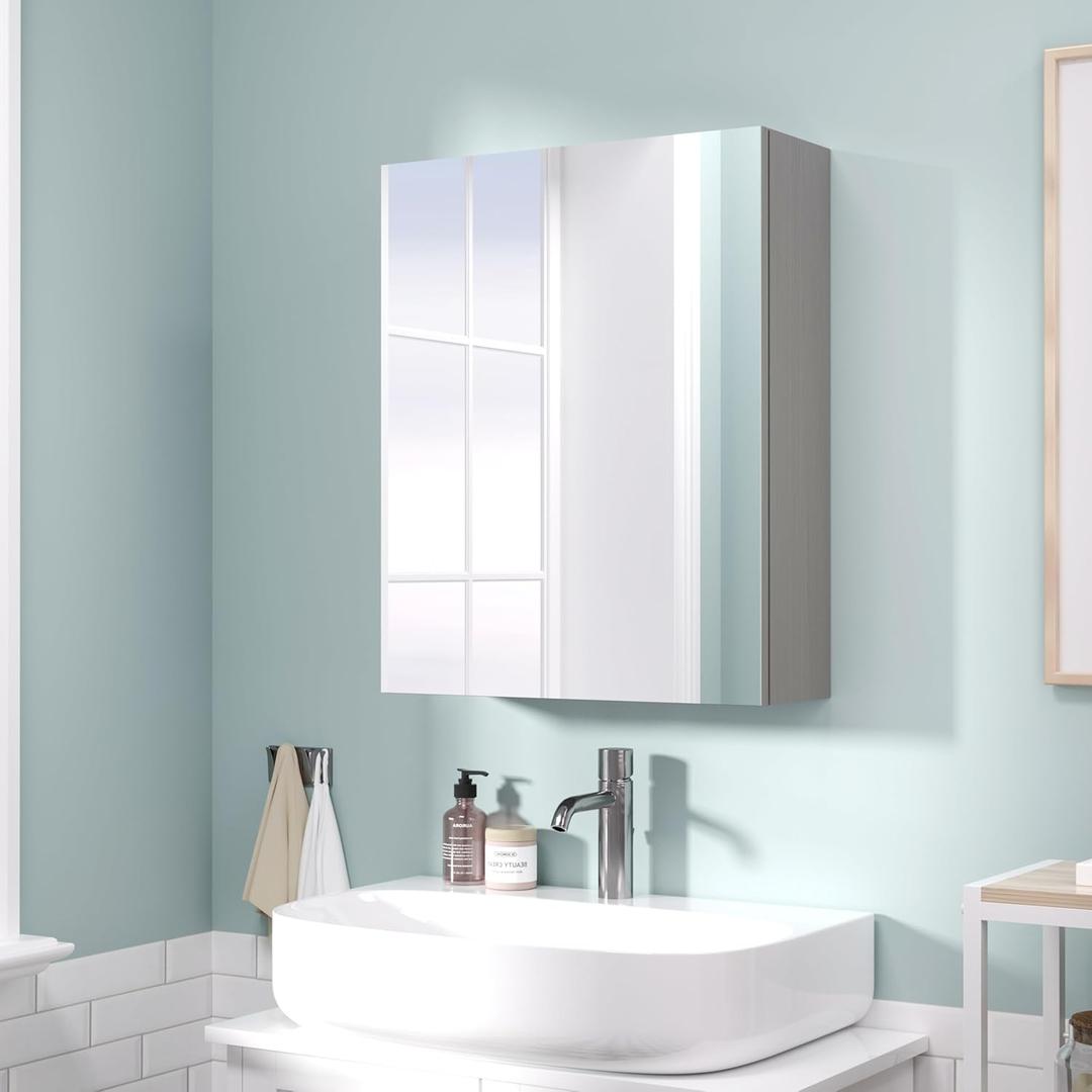 20x16 inch Bathroom Wall Cabinet, Saver Storage Cabinet, Medicine Cabinet with 1 Door and Adjustable Shelves, GreyAssembly Required