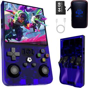 2025 New R36Max Handheld Game Console Portable Mini Retro Game Console 4.0" IPS Video Game Console Built-in 64GB TF Card Pre-Installed Over 18,000 Retro Games, 4000mAh Battery (Blue-MAX)