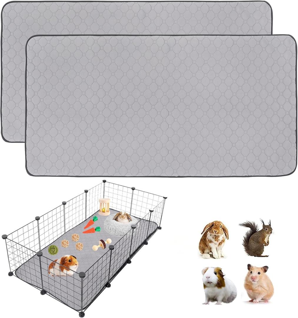 2Pack Guinea Pig Cage Liners, LWYMX 24''X48'' Washable Guinea Pig Pee Pads, Non Slip Reusable Super Absorbent Guinea Pig Training Mat Bedding Fleece for Small Animals Hamster Rabbit Chinchilla Rat