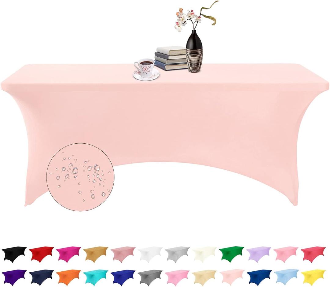 Spandex 6ft Waterproof Table Cover for Party,Wedding, Banquet, and Events(Blush Pink) (72"x30"(Rectangular))