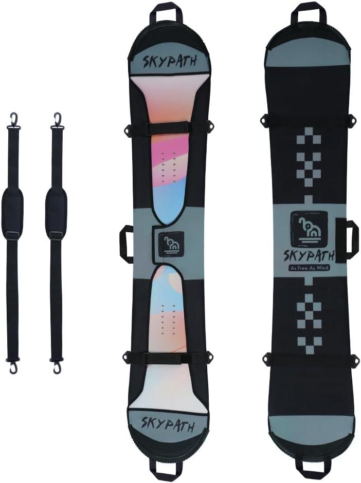 SkyPath Snowboard Cover Sleeve Case with Rubber Bumpers Adjustable Soft Cover with Detachable Double Shoulder Straps (L-5'3''-5'7'', grey)