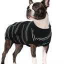 Kuoser Dog Surgery Recovery Suit, Soft Breathable Dog Recovery Suit for Female Spay Male Nueuter, Anti Licking Puppy Onesie Pet Surgical Suit for Dogs Abdominal Wounds Skin Disease, Black Strips M