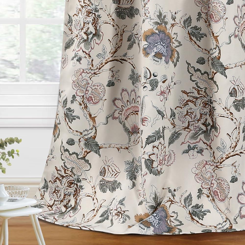 H.VERSAILTEX Blackout Curtains 84 Inch Length 2 Panels Set Floral Print Curtain Drapes for Living Room Thermal Insulated Grommet Window Curtains for Bedroom - Traditional Floral in Sage and Brown, 52"W x 84"L (Pack of 2)