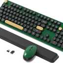 Colorful Wireless Keyboard and Mouse Combo, Retro Typewriter Style Round Keys, 2.4GHz Ergonomic Aesthetic Computer Keyboard with Wrist Rest for Mac, Windows, Laptop, PC(Dark Green)