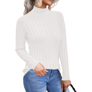 Arach&Cloz Womens Fall Ribbed Wool Blend Sweater Mock Neck Casual Outfits Long Sleeve Fitted Tops Trendy 2024, S