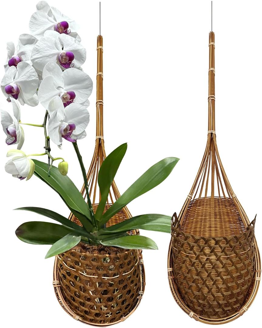 Handmade 100% Thai Bamboo Super Sanctuary Hanging Orchid Basket - 6 Inch Set of 2 (6 Inch 2-pack)