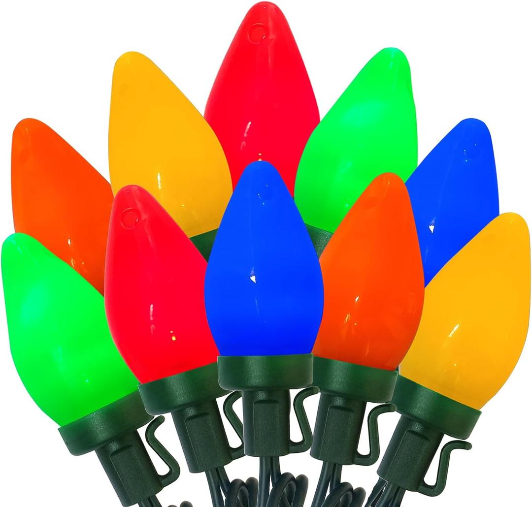 25Ft LED Christmas Lights Outdoor C7 Vintage Christmas Lights with 25 LED Colored Light Bulbs, Plug in Multicolor String Lights for Outside Xmas Tree Patio Porch Garden Christmas Decor