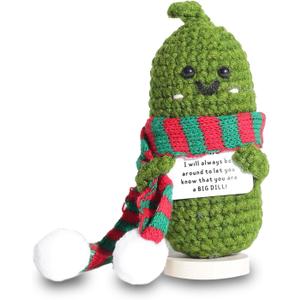 Emotional Support Doll, Handmade Cucumber Crochet Doll - Emotional Cute Support Pickle Crochet Potato for Girls, Perfect Christmas Birthday Gifts for Women, Office & Christmas Decor(Green Scarf)