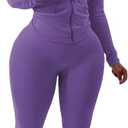 Nimsruc Two Piece Outfits For Women Long Sleeve Bodycon Tracksuit Casual Sweatsuits Jogger Sets Purple Small