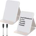 Dunzoom 2 Pcs Small Glass Desktop Whiteboard with Reversable Stand 8 x 6 Inch Mini Dry Erase White Board Easel with 2 Markers Reusable Desk Notepad for Home Office School Supplies (White)