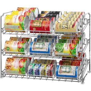 Simple Houseware Stackable Can Organizer Rack for Pantry/Cabinet  11.5" D x 17" W x 13.75" H, Holds 36 Cans, 3-Tier Can Food Storage Dispenser, Chrome