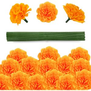 80 Pcs Artificial Marigold Flowers,2" Silk Marigold Flower Heads with Stems,Orange Flowers Artificial for Diwali Decor,Indian Wedding,Home,DIY Wreath Garland,Day of The Dead Decorations