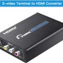 RCA Svideo to HDMI Converter with AV + S-Video Cables, RCA Composite CVBS AV or Svideo + R/L Audio Input to HDTV Output Upscale Converter
