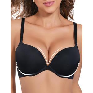 Padded Push Up Bras for Women Bombshell Add Cup Size Plunge Everyday T-Shirt Bra Underwire Support (36D, Black)