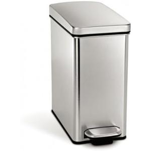 simplehuman 10 Liter / 2.6 Gallon Stainless Steel Bathroom Slim Profile Trash Can, Brushed Stainless Steel