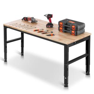 VEVOR Adjustable Workbench, 2000 lbs Capacity, 61 x 20-inch Heavy Duty Work Bench with 27.1-36 Inches Height Adjustment, Garage Workbench with Power Outlets, Suitable for Office, Garage, Workshop