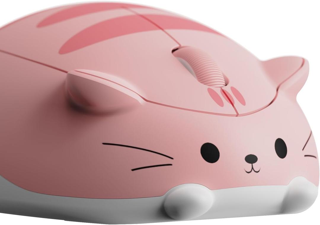 Akko Cat Theme Wireless Gaming Mouse Pink, Tri-Mode Mouse BT3.0/BT5.0/2.4G, Cute Optical Cordless Cartoon Mice for Computer/Laptop/Desktop/PC, Compatible with Mac/Win (Pink Angie)