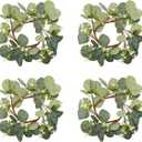 4 Pcs Candle Rings Artificial Eucalyptus Leaves Wreaths 10 Inch Candle Rings Wreaths Small Boho Wreath Pillar Candle Holder for Wedding Home Door Tabletop Decoration (Elegant Eucalyptus Leaf)